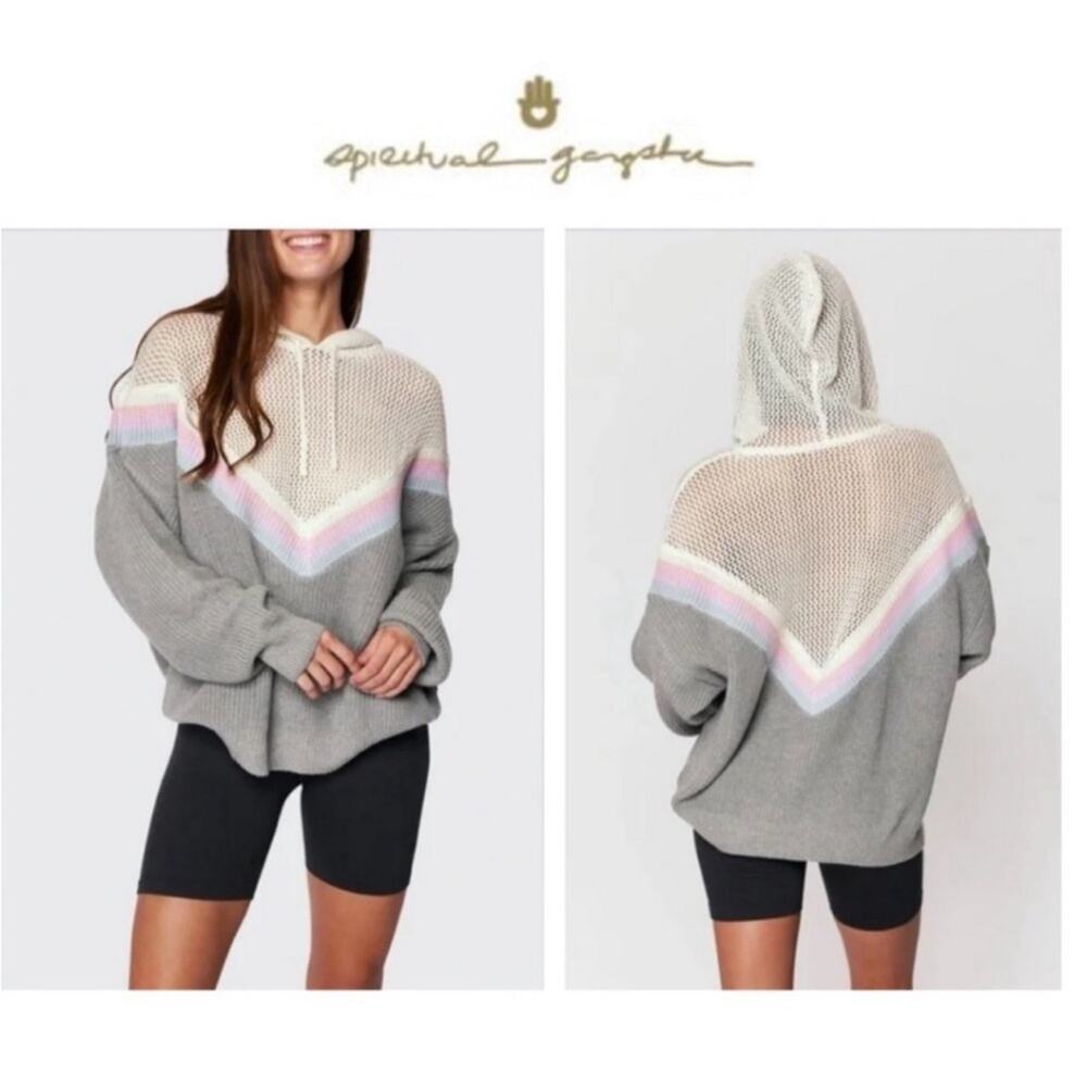 Anthropologie Spiritual Gangster Amar Meshed Hoodie in Heather Ash Size Medium